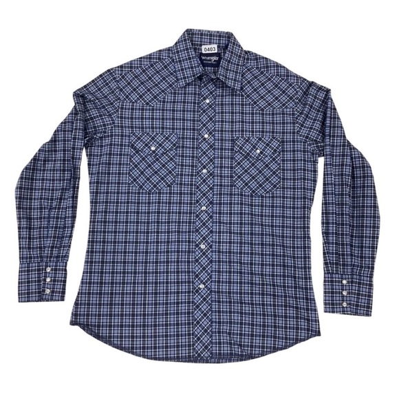 Wrangler Other - Men’s Wrangler Western Plaid Pearl Snap Long Sleeve Shirt Blue Plaid Size Medium